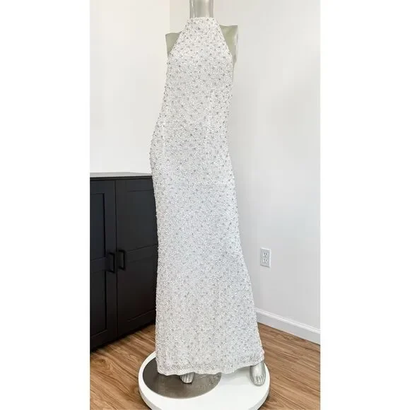 satin high neck dress Davinci Bridal 50636 High Neck Satin Ballgown Wedding Dress Pockets Sheer Lace Back Gown 26 / White